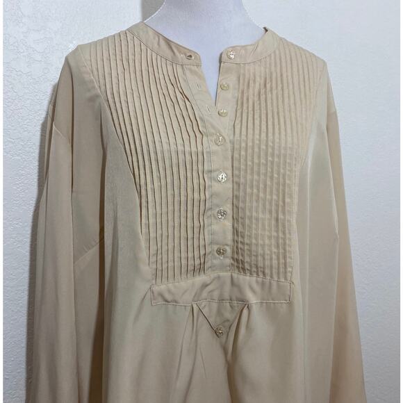 Roaman's Size 32W Light Brown Tan Tuxedo Front Tunic/Blouse Long Sleeve Casual - Picture 2 of 9